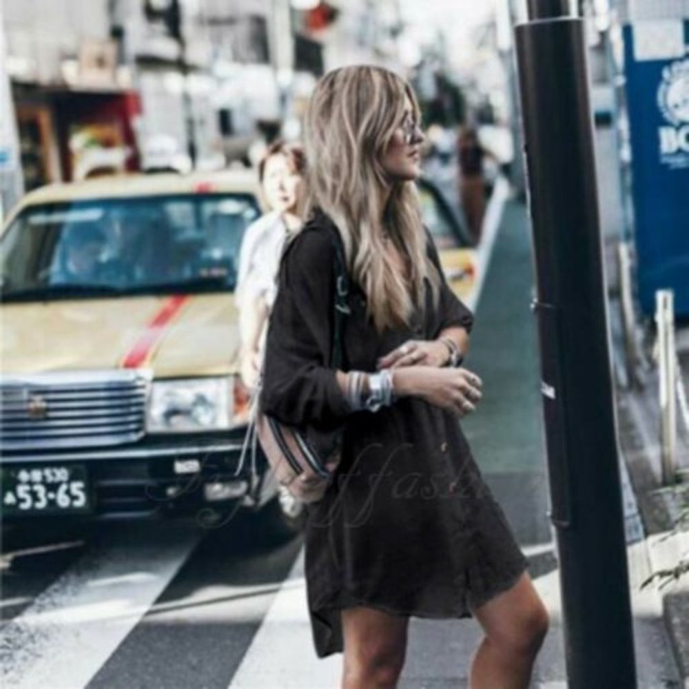 New Black Long Sleeve Shirt Dress Tunic - Picture 2 of 6
